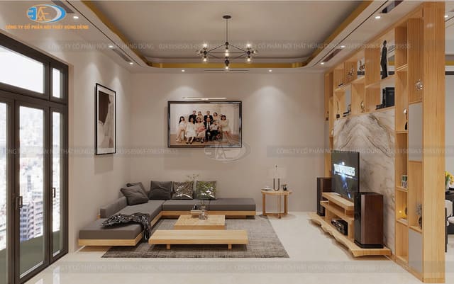 Thi công nội thất phòng khách nhà chú Đức tại Hải Dương