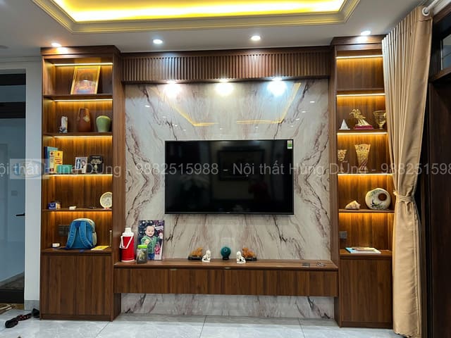 Kệ tivi đá vân mây kết hợp tủ trang trí