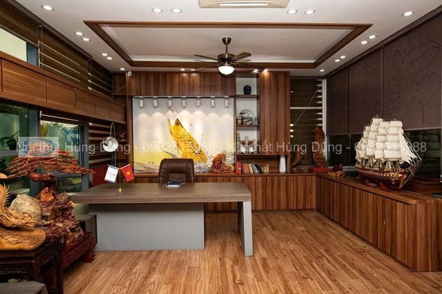 Thi công nội thất phòng giám đốc Công ty Hanopro với hệ tủ trang trí hiện đại