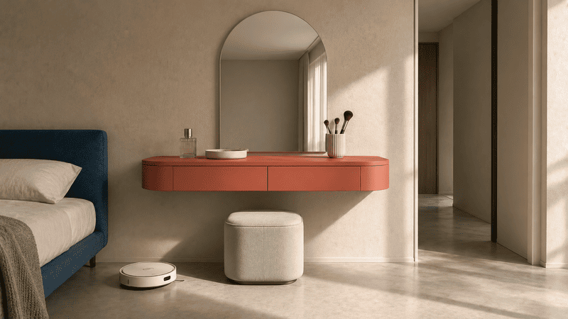 Bàn trang điểm treo tường giúp không gian phía dưới thông thoáng