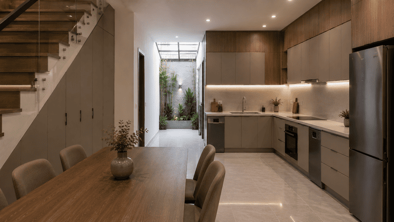 Bếp và phòng ăn trong thi công nội thất nhà phố trọn gói tại Hà Nội