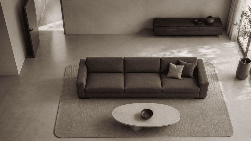Bố trí sofa, bàn trà và khoảng lối đi trong phòng khách