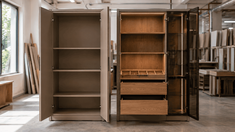 Hai module tủ cùng kích thước nhưng khác cấu tạo trong báo giá thi công nội thất biệt thự