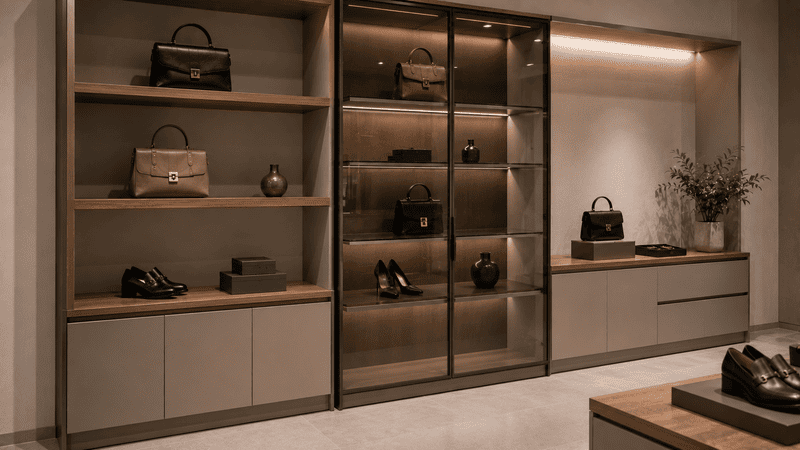 Cấu tạo quầy kệ ảnh hưởng đến báo giá thi công nội thất showroom