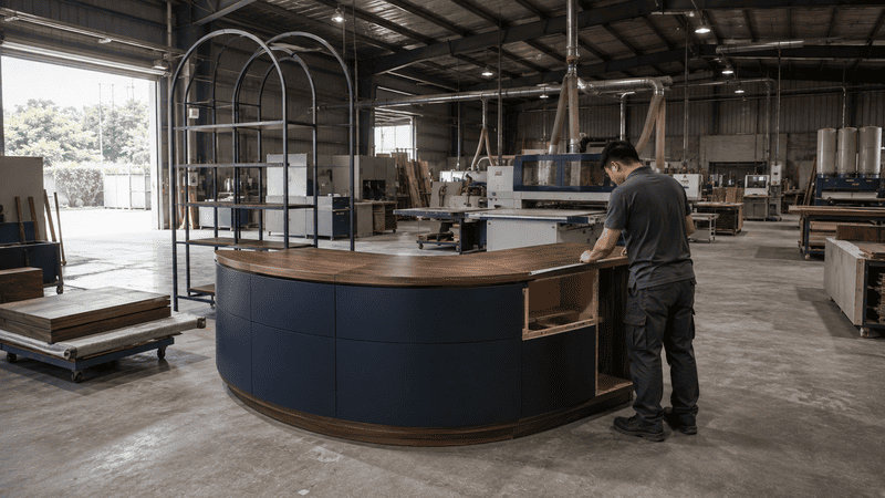Gia công quầy showroom tại xưởng sản xuất nội thất