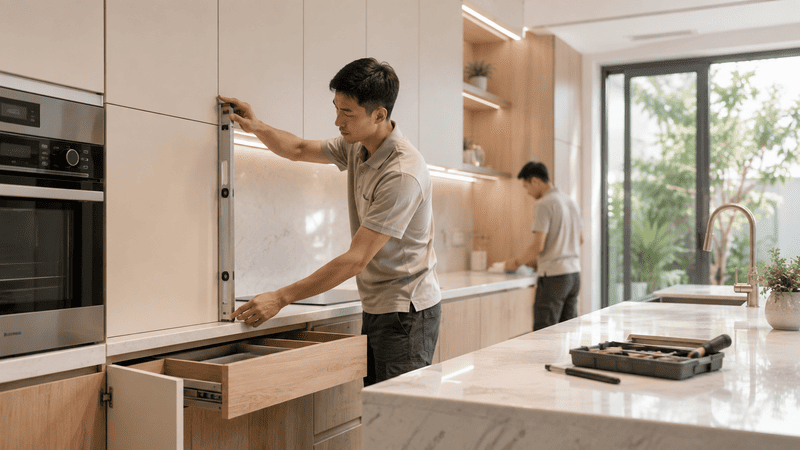 Các hạng mục thi công nội thất trọn gói gồm đồ gỗ, đá, thiết bị và phụ kiện