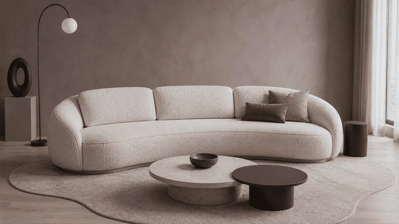 Mẫu sofa cong Bouclé đẹp cho phòng khách hiện đại