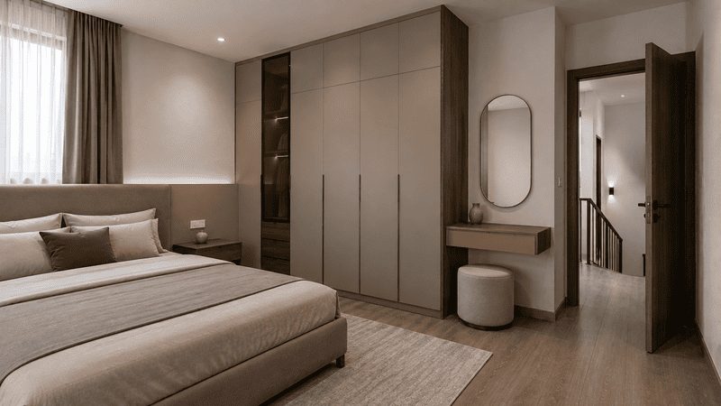 Phòng ngủ nhà phố sau khi thi công hoàn thiện và nghiệm thu bàn giao