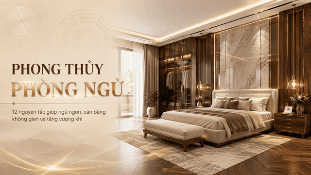 Phòng ngủ hiện đại được thiết kế hợp phong thủy với nội thất gỗ tự nhiên