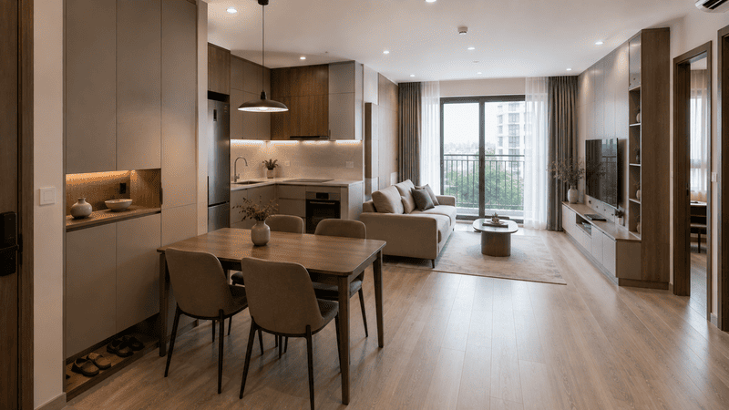 Thi công nội thất chung cư 2 phòng ngủ tối ưu không gian và công năng