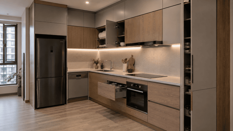 Tủ bếp chung cư tối ưu công năng và không gian lưu trữ