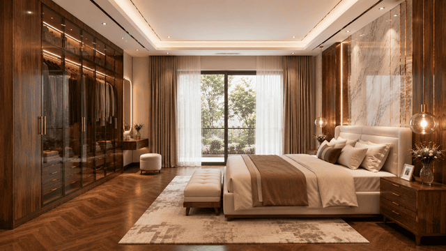 Tủ quần áo gỗ hiện đại bố trí hợp phong thủy trong phòng ngủ