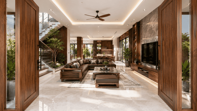 Phòng khách bố trí gần cửa chính theo nguyên tắc phong thủy